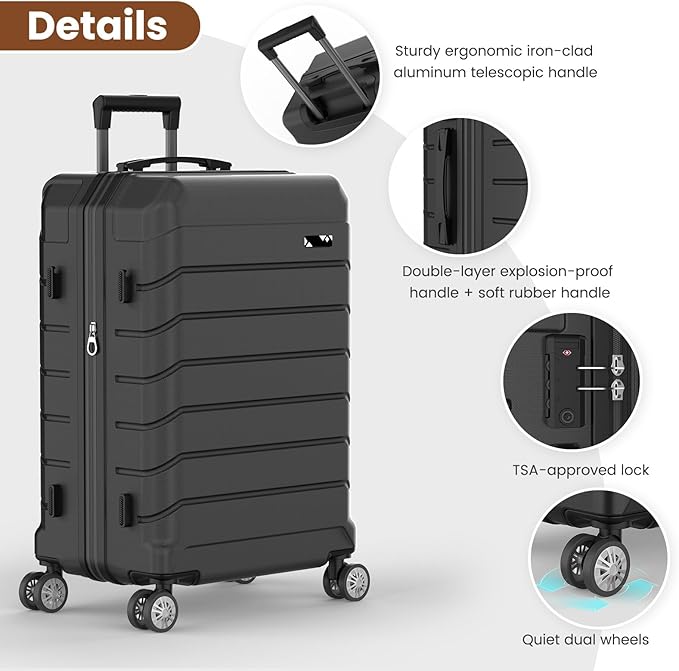 Luggage Sets 3 Piece, Hardside Carry On Suitcase with Spinner Wheels, Lightweight Durable Luggage for Travel | TSA Lock, Expandable Suitcase Set for Men and Women（20/26in） (Black)