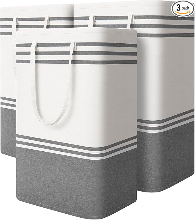 3 Pack Large Laundry Baskets, Laundry Hampers, Freestanding Waterproof Collapsible Clothes Bag with Extended & Reinforced Handles - Clothes Basket for Dorm, Bathroom, Home (88L)