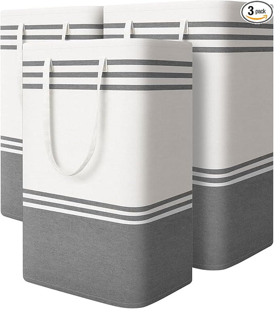 3 Pack Large Laundry Baskets, Laundry Hampers, Freestanding Waterproof Collapsible Clothes Bag with Extended & Reinforced Handles - Clothes Basket for Dorm, Bathroom, Home (88L)