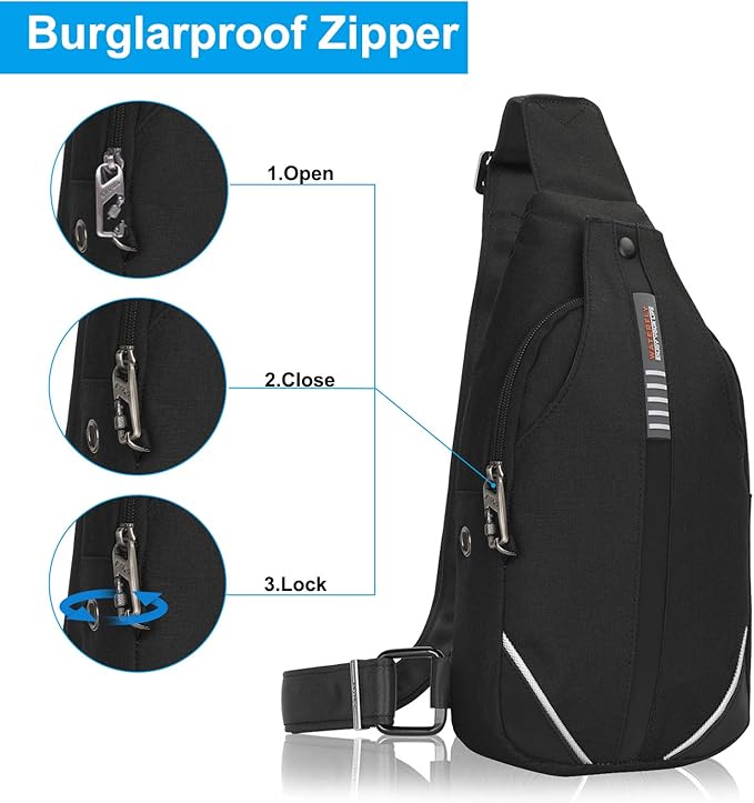 WATERFLY Small Crossbody Sling Backpack Anti Theft Backpack for Traveling Chest Bags for Men&Women Multipurpose Casual Daypack Hiking Shoulder Bag (Black)