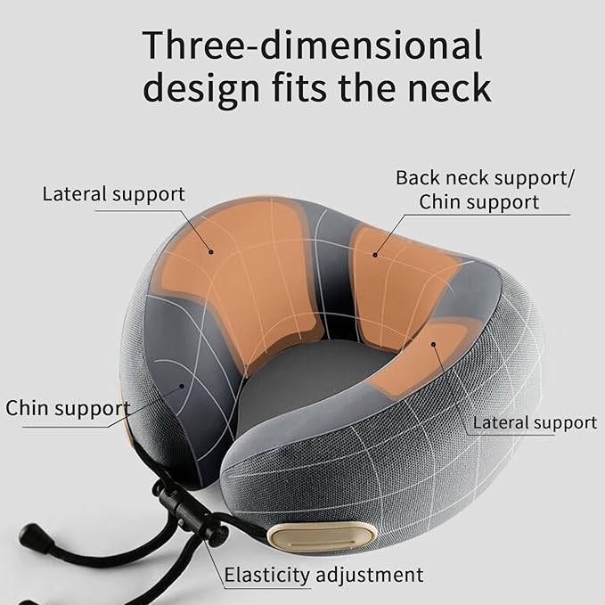 Travel Neck Pillow with Storage Case, 100% Pure Memory Foam, Airplane Head Support for Flight Sleeping, Portable, Gray