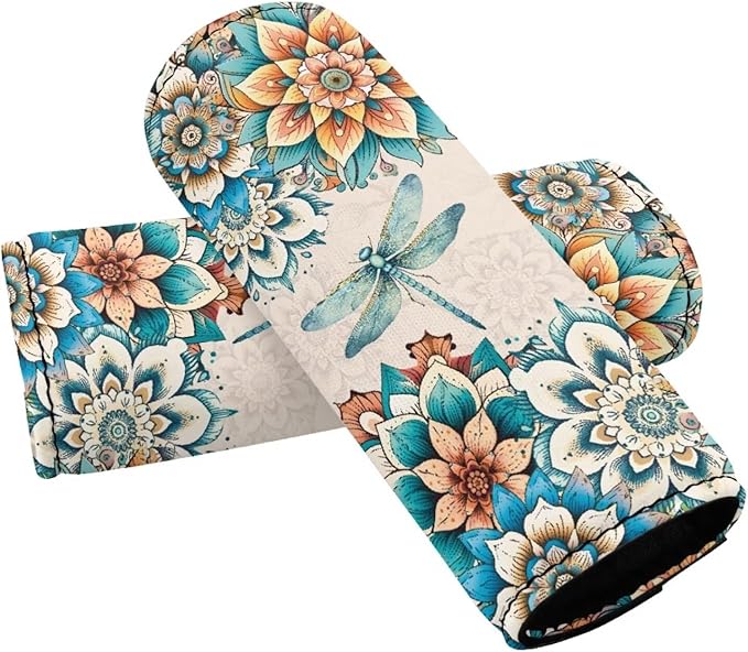 BIGCARJOB Blossom Lotus Luggage Handle Wraps Set of 2 Pcs Cute Identifier Travel Bag Wraps Women Girls Suitcase Handle Sleeve Cover Dragonfly Door Handle Protector