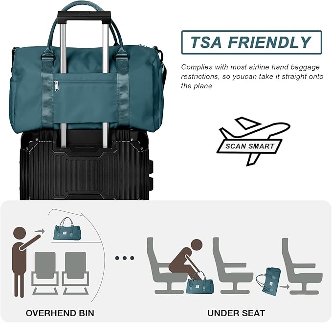 Weekender Gym Duffel Bags for Women Peacock Blue with Toiletry Bag