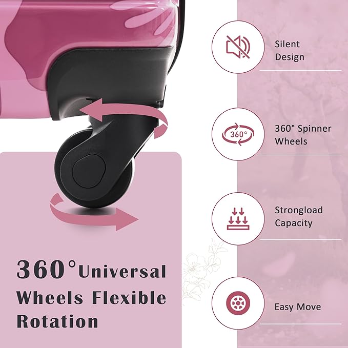 Merax Suitcase Set, Hardshell Luggage Sets 3 Piece with Spinner Wheels, Durable Printing Suitcase with TSA Lock Lightweight 20" 24" 28",Purple Pink