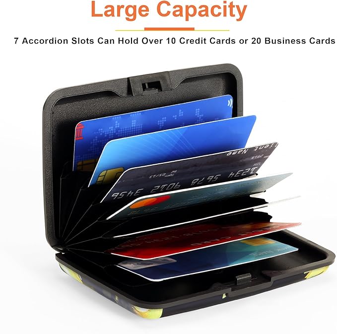 Mayski Credit Card Holder, RFID Blocking, Aluminum Alloy Hard Case, Small Mini Business Metal Wallet for Women Men, Sunflower