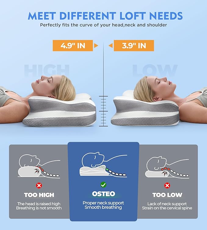 Osteo Cervical Pillow for Neck Pain Relief, Hollow Design Odorless Memory Foam Pillows with Cooling Case, Adjustable Orthopedic Bed Pillow for Sleeping, Support for Side Back Sleepers
