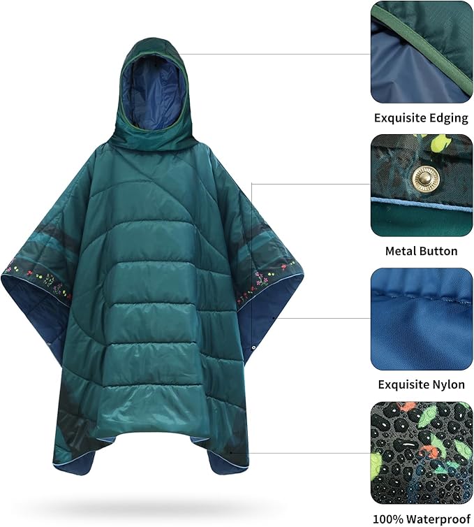 Camping Blanket,Hoodie Blankets Poncho Outdoor Waterproof Windproof Warm Durable & Portable for Stadium, Concerts, Car,Travel, Beach, Picnic, Grass,75 * 52 inch
