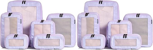 Aerotrunk Compression Packing Cubes for Travel - Luggage Organizer Bags - Double Zipper Packing Cubes for Suitcases (12-Pack, Purple)