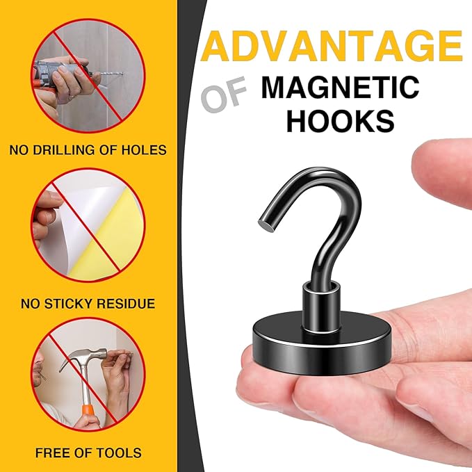 DIYMAG Black Magnetic Hooks, 120 LB Heavy Duty Strong Magnet with Hook, Rare Earth Neodymium Magnets for Hanging, Magnetics Hanger for Curtain, Home, Kitchen, Workplace, 20 Packs