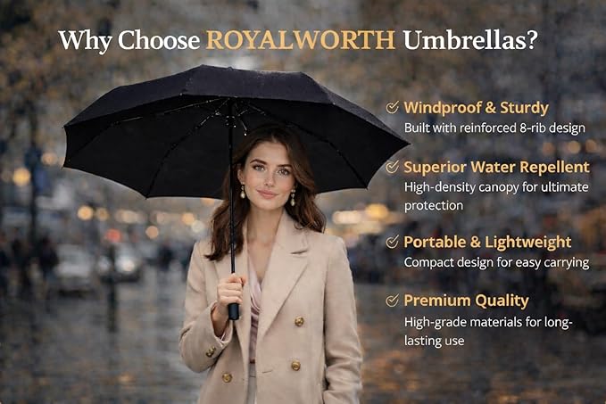 Windproof Travel Umbrella - Compact, Light, Full Automatic Open/Close - Folding Backpack Umbrella for Rain & Sun UV Preotection For Men & Women, Unbreakable 8 Fiberglass Ribs UK Design