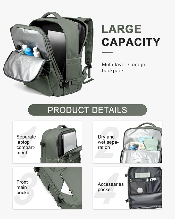WONHOX Large Travel Backpack Carry on Flight Approved Laptop Work Business Backpack for Women Men Mochila de Viaje
