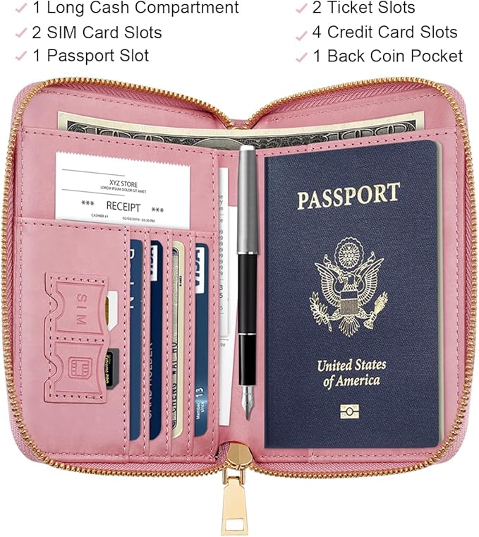 Passport Holder for Travel Personalized Passport Holder Initial Letter Rose Flower RFID Blocking Travel Wallets Credit Cards Holder for Women Men, Pink N