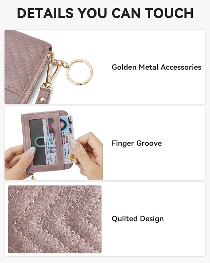 BOSTANTEN Credit Card Holder Wallet RFID Blocking Leather Small Wallet for Women Zipper Keychain Wallet with Wristlet Purple