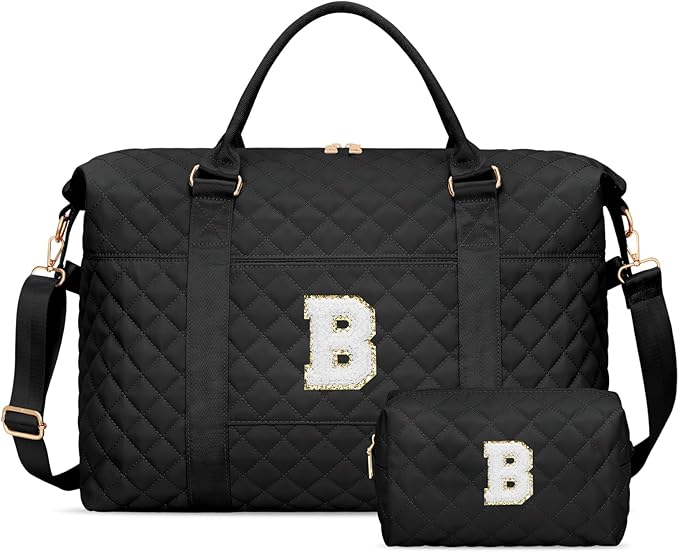 Gifts for Women, Initial Travel Duffle Bag, Personalized Weekender Overnight Bags, Gift for Mom Friend College Girl Graduation Teacher（Black,B)