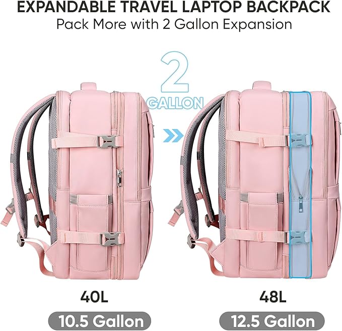 BALEINE Travel Backpack for Women Men, Large Sturdy Carry On Laptop Backpack Gifts for Business, Casual, Weekender, Hiking (XL, Pink)