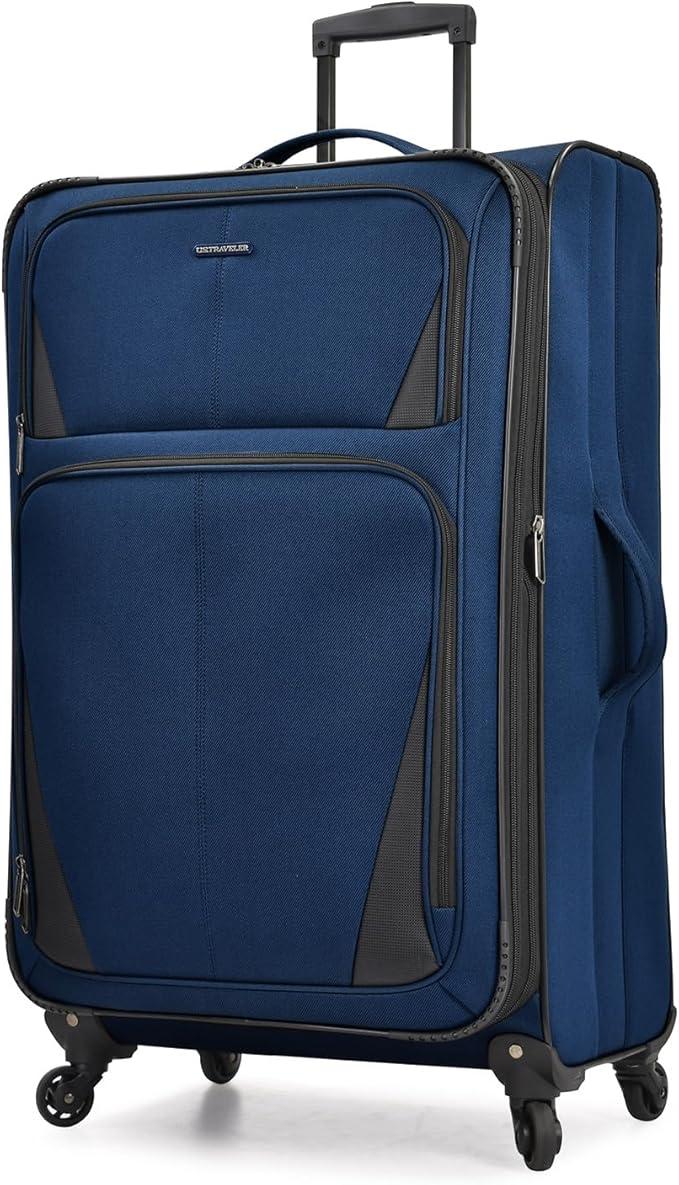 U.S. Traveler Aviron Bay Expandable Softside Luggage with Spinner Wheels, Navy, Large 31-Inch