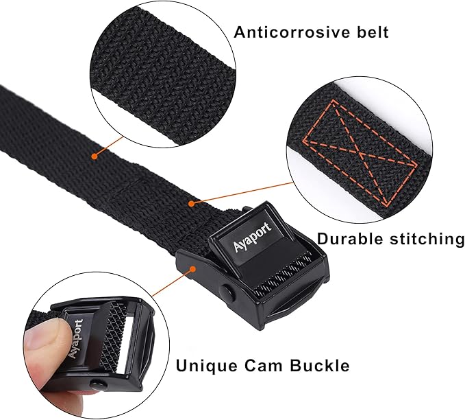 Ayaport Lashing Straps with Buckles Adjustable Cam Buckle Tie Down Cinch Strap for Packing Black 4 Pack