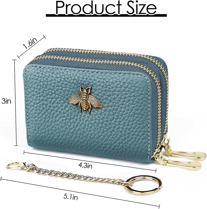 imeetu RFID Credit Card Holder, Small Leather Zipper Card Case Wallet for Women