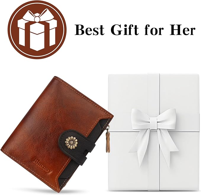 Leather Wallet Women,RFID Blocking Womens Wallet Bifold Compact Small Wallet for Women Card Holder with Zip Coin Pocket Brownblack