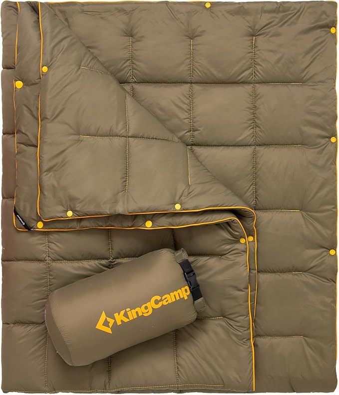 KingCamp Ultralight Camping Blanket, Packable Down Alternative Puffy Wearable Blankets Weatherproof Warm Package Quilt with Snap Buttons for Outdoor Hiking Travel Picnic Stadium (69" L x 53", Olive)