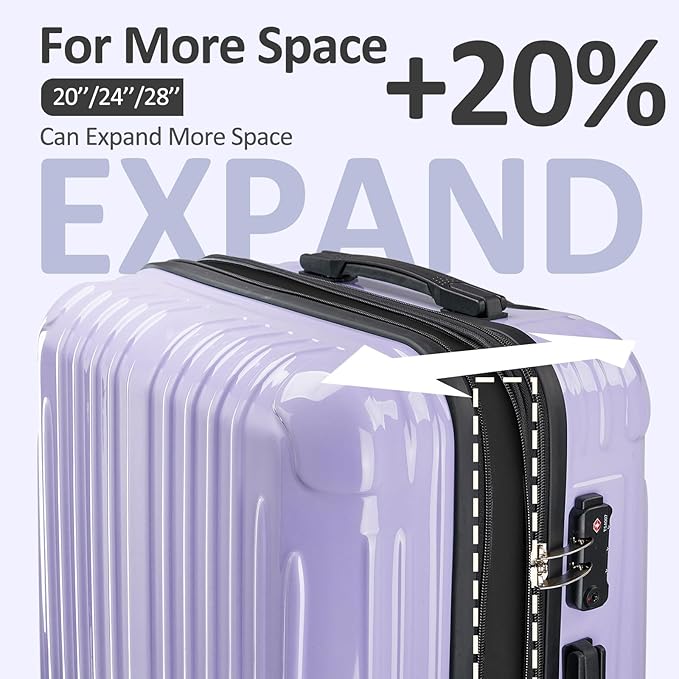 Carry on 20inch Luggage with Spinner Wheels, Lightweight PC+ABS Hard Shell Suitcases, Expandbale Storage & TSA Aprovel Lock