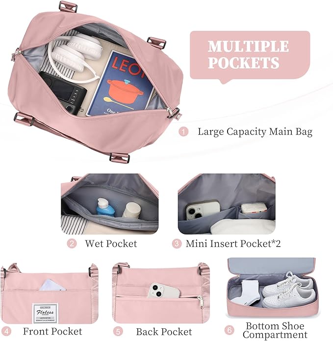 Weekender Bags for Women,Personal Item Travel Bag with Shoes Compartment,Overnight Travel Duffel Bag with Toiletry Bag,Medium