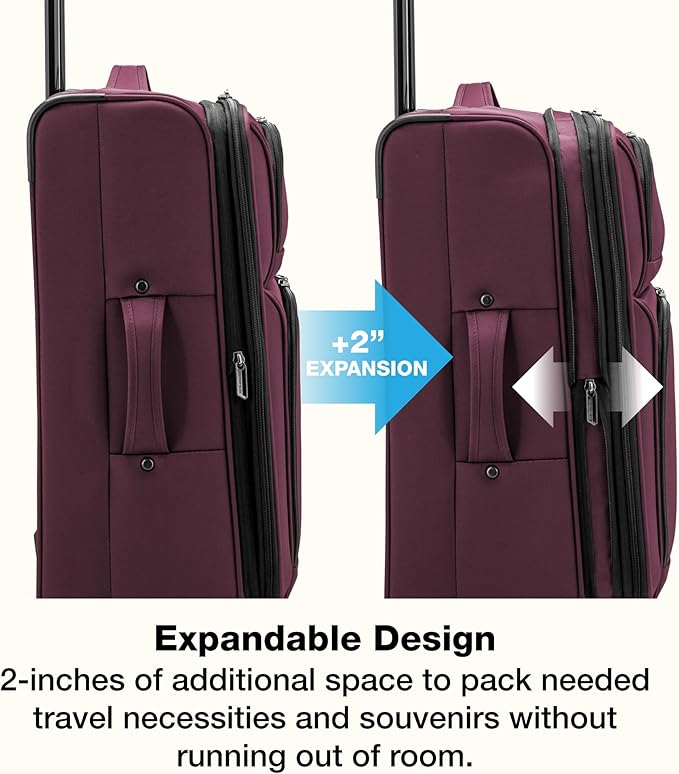 U.S. Traveler Anzio Softside Expandable Luggage with Spinner Wheels, Burgundy, 26-Inch Medium