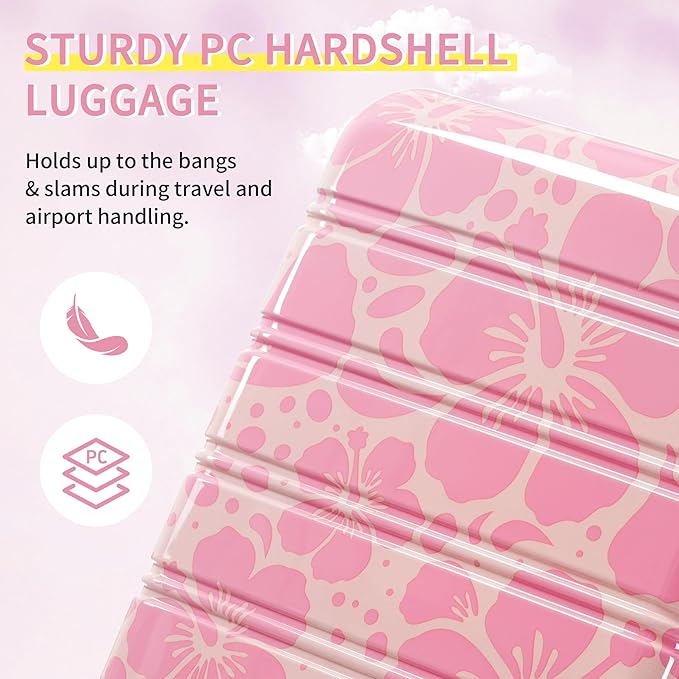 Merax Luggage Sets 3 Piece, Hardside Suitcase Set with Spinner Wheels, Lightweight Printing Luggage Carry on,20+24+28 IN,Pink
