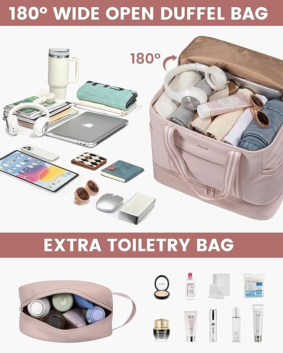 LOVEVOOK Travel Duffle Bags for Women, 45L carry on weekender bags, personal item travel with Toiletry