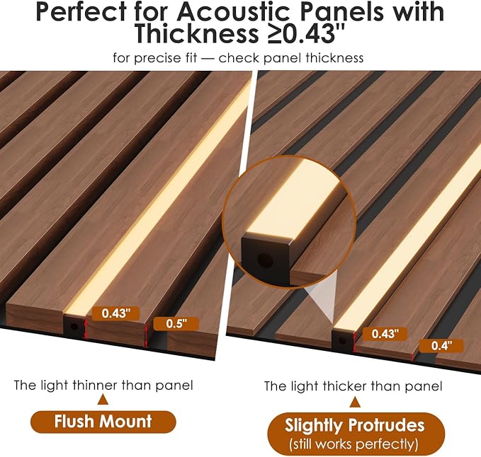 Slat Wall Lights for Wood Panel-6PCS LED Recessed Lighting Kit | White Light Cover Adhesive Black LED Strip Light for Interior Wood Slat Wall,Dimmable &Touch 3000K Wall Panel Light