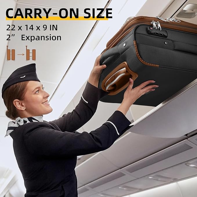 LARVENDER Softside Luggage Sets 3 Piece, Expandable Carry on Luggage 22x14x9 Airline Approved with TSA Lock Spinner Wheels, Lightweight Rolling Suitcase for Men and Women, Black