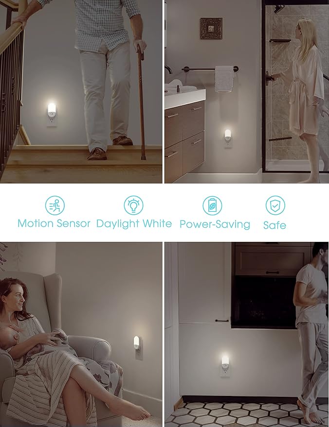 L LOHAS LED Motion Sensor Night Light,Bright Night Lights Plug into Wall,2P | Motion Activated Night Light, Daylight White, Motion Sensor Light Indoor Plug in,30/60LM,Nursery Kids Adults Bathroom Bedroom