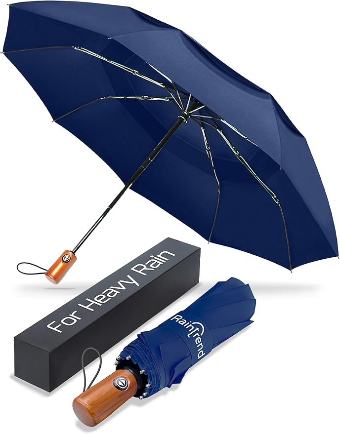 Raintrend Windproof Travel Umbrellas for Rain Automatic +10% Bigger Canopy Strong Frame Compact Folding Portable Umbrella for Women Men Backpack Purse