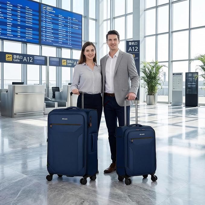 2PCS Set（22in/32in）Softside Luggage Sets w/ Spinner Wheels,Expandable 20% Luggage w/TSA LOCK,Upright Spinner Softshell,Lightweight Durable Rolling Travel Luggage Set for Men/Women（Navy,22in/32in）
