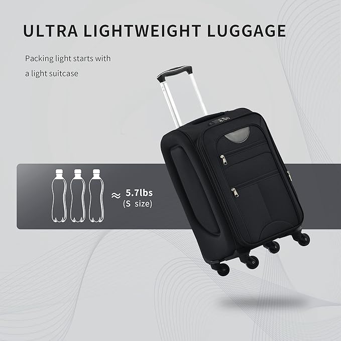 Merax Softside Luggage Set, Travel Suitcase Expandable Lightweight, 3 Piece Luggage Sets with Spinner Wheels 22" 26" 30" Suitcase with TSA Lock (Black)