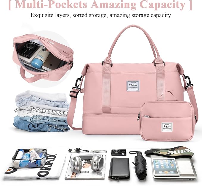 Travel Duffel Bag with Shoes Compartment, Carry on Overnight Weekender Bags for Women, For Spirit Airlines 18x14x8 Personal Item Bag