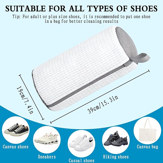 Shoe Washing Bag, Laundry Shoe Bag, Reusable Shoe Washing Bag, 360 ° Deep Cleaning,Suitable for All Shoe Types, With Self-Locking Zipper, 2-pack (White)