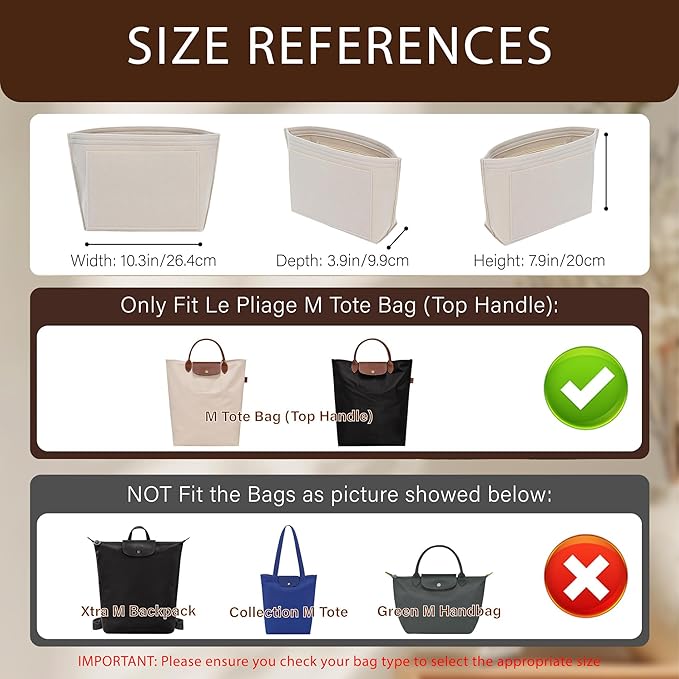 Premium Felt Purse Organizer Insert for Longchamp Le Pliage, Zipper Long Champ Bag Organizer Insert with Cup Holder, 8 Compartments