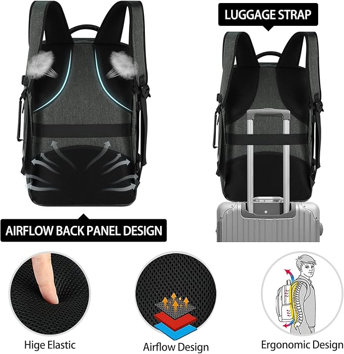 Lubardy Travel Backpack for Men Women 17 Inch Flight Approved Carry on Backpack Waterproof Large 40L Luggage Daypack Business College Weekender Overnight Laptop Backpack with 3 Packing Cubes, Grey