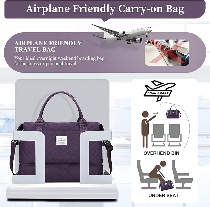 Weekender Bags for Women, Carry on Overnight Weekend Travel Duffel Bag with Shoes Compartment &Toiletry Bag, Personal Item Bag for Travel Business Trips Sport Hospital