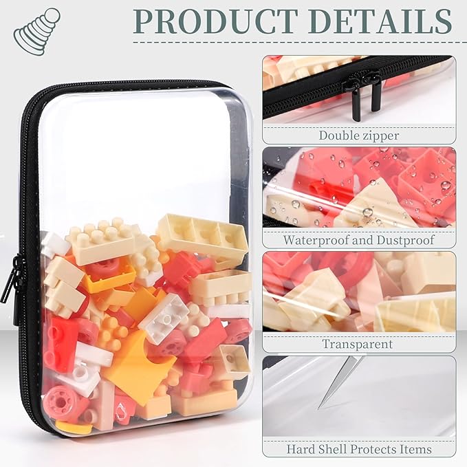 3 Pack Clear Hard Shell Zipper Case, Clear Zipper Pouches Waterproof Makeup Organizer & Travel Toiletry Bag, Plastic Pouch for Travel Office Storage, Black Medium Size