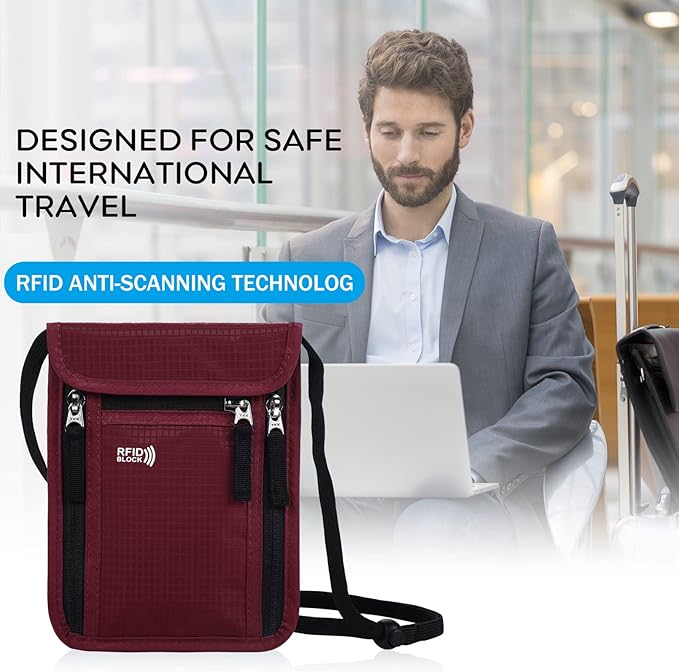 Travel Pouch Neck Wallet Family Passport Holder Organizer Case with RFID Blocking | RFID Blocking