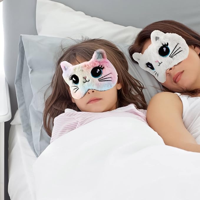 Geyoga Sleep Mask for Kids, Girls Plush Sleeping Eye Cover Soft Eye Blindfold Cover Animal Shade for Kids(Colorful,Cat Style)