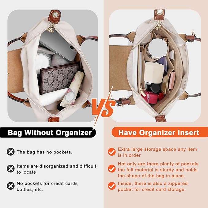 LOUKAYCCI Felt Purse Organizer Insert for Longchamp Le Pliage L Handbag Insert (Large, Beige)
