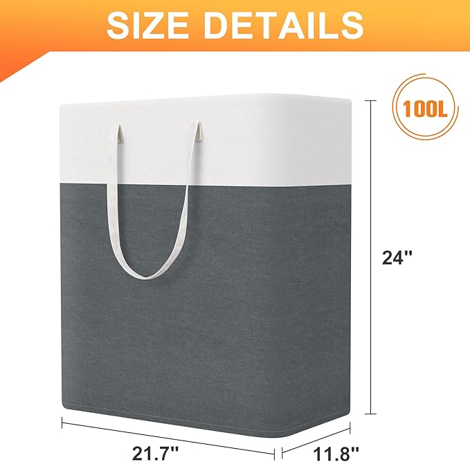 TasticTotes laundry basket 3-Pack, laundry hamper, Hamper with handles, collapsible laundry baskets, Waterproof dirty clothes hamper, Towel Storage for Home or Dorm, 100L-Grey