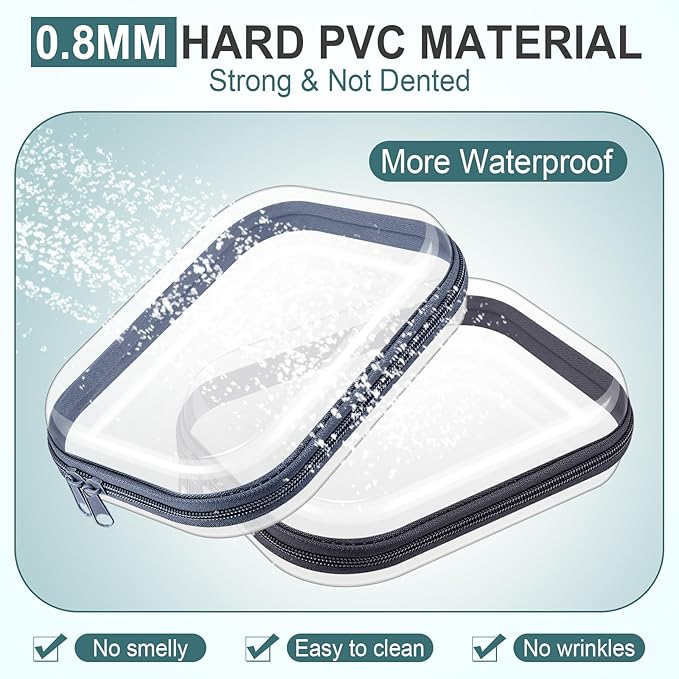 Sanwuta 6 Pcs Clear Hard Zipper Case Plastic Zipper Pouches Transparent Makeup Bag Pencil Case Pouches Toiletry Diaper Bag for Travel Toy Storage Organizer Bins(Blue-green,7.87 x 5.9 x 2 Inch)