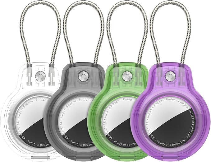 SPGUARD for AirTag Holder Case with Keychain 1st/2nd Air Tags-4 Pack for Apple Air Tag Holder with Wire Cable Lock Key Ring Chain Air Tagholder Accessories for GPS Item Tracker Kids,Keys,Luggage