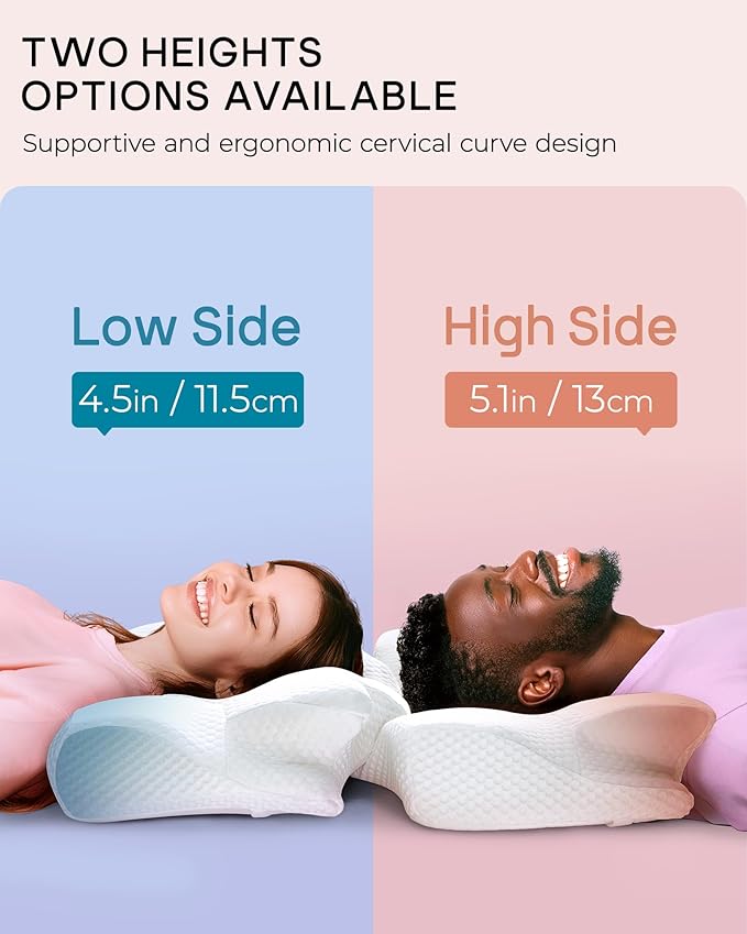 Elviros Cervical Memory Foam Pillows for Neck and Shoulder Pain, Neck Pillow for Sleeping, Side Sleeper Pillows for Adults, Ergonomic Orthopedic Sleeping for Back and Stomach Sleepers (Medium Firm)