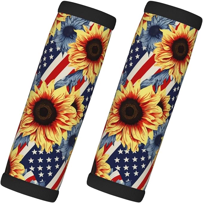 US Flag Handle Wrap Set of 2, Retro Sunflowers Soft Handle Grip for Women Men Travel Luggage Outdoor Bag Markers Decor