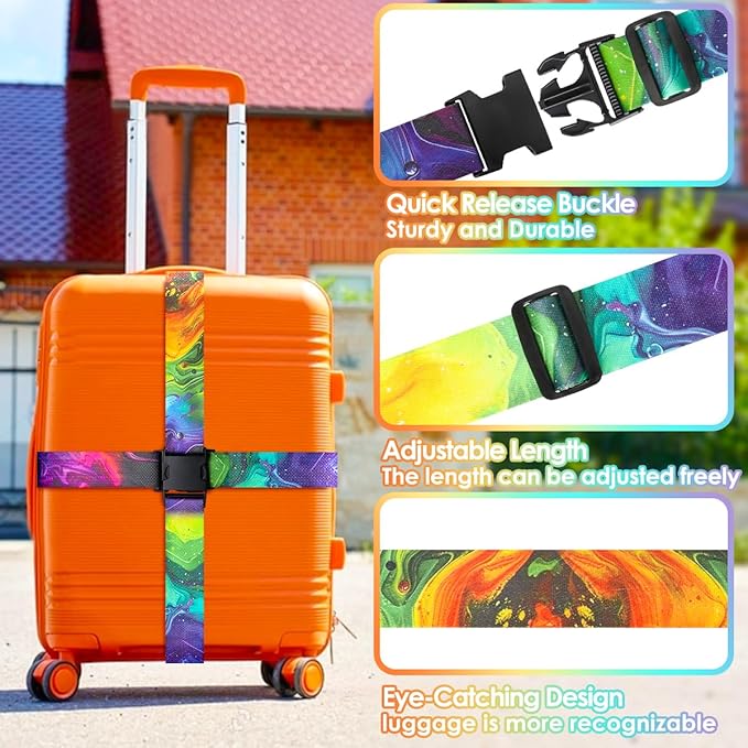 Gutsdoor Luggage Straps for Suitcases Adjustable Travel Belt, Connector Holds Suitcase Bright Colorful Identifiers Travel Bag Accessories (Purple Green)